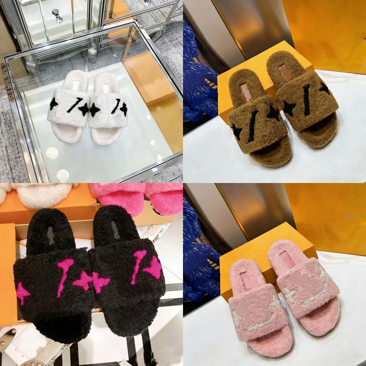 Designer Slippers Warm winter slippers Open-toe slippers Lamb Chunky plush slides wool slippers Indoor lounging Homebodies Platform Sandals big size