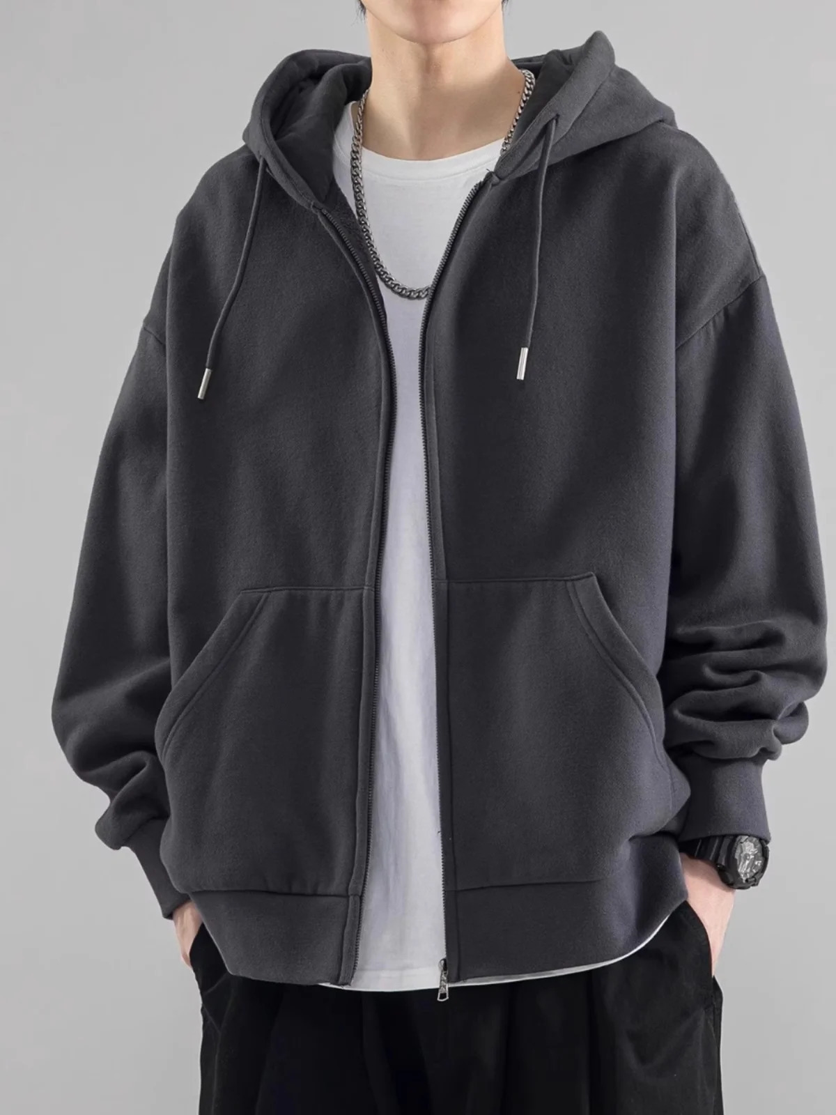 Heavyweight Hooded Sweatirt Mens Spring Autumn Winter Fce Lined Trendy Casual Outerwear for Youth251129