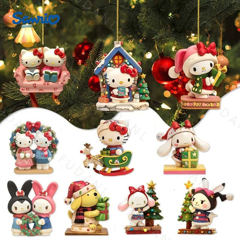 Sanrio 1/6/10PCS Christmas Theme 2D Acrylic Pendant HelloKitty Cinnamoroll Kuromi Christmas Tree Decoration Pendant H251205-image-1087317467