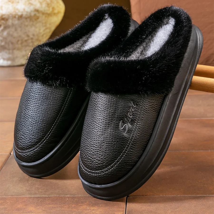 Chaud imperméable PU pantoufles hommes EVA mousse à mémoire plate-forme coussin doux confortable salon chaussures de haute qualité 251201
