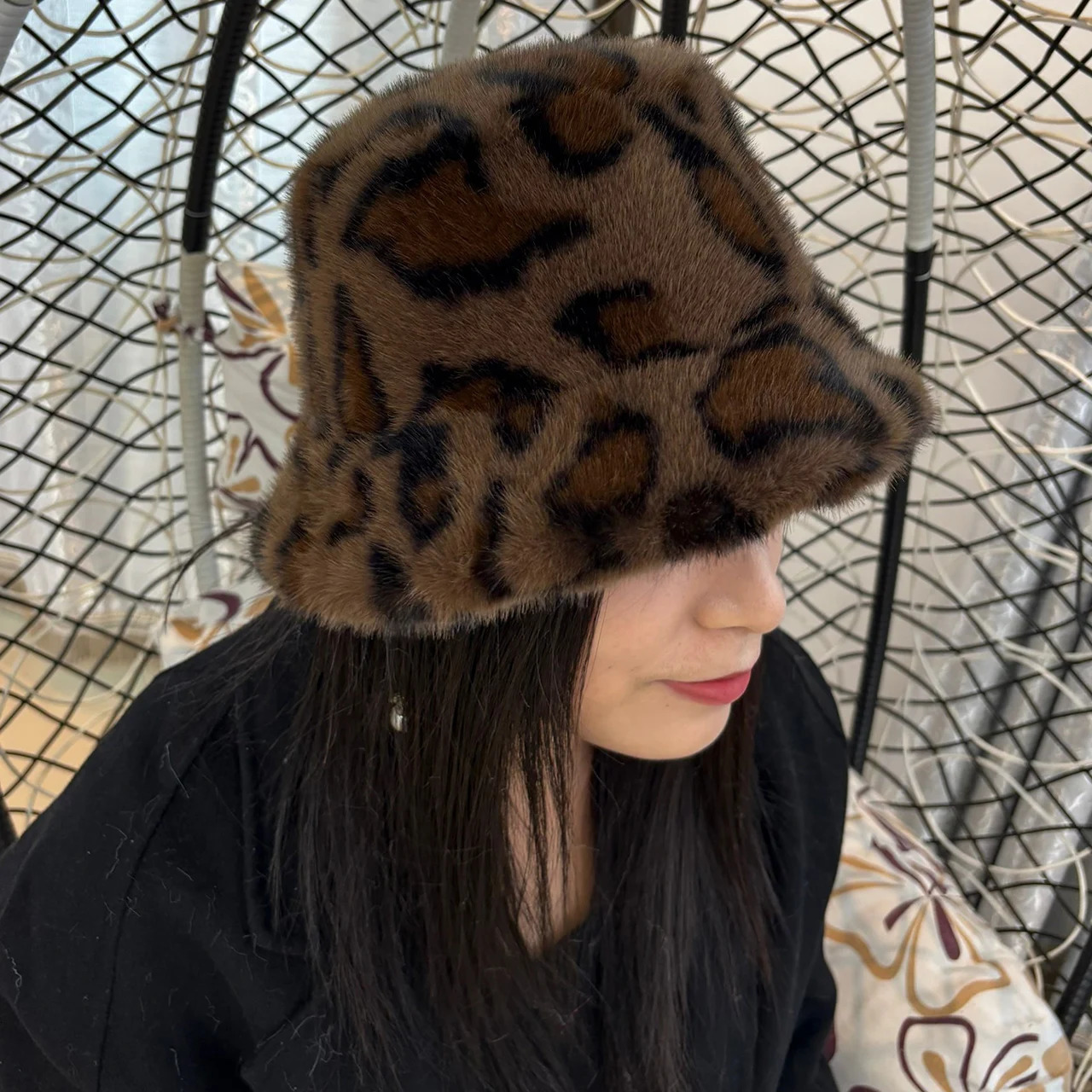 Chapeau seau léopard pour femmes hiver chaud fausse fourrure casquette de pêcheur épaissir peluche Panama extérieur épais fourrure chapeaux 25120