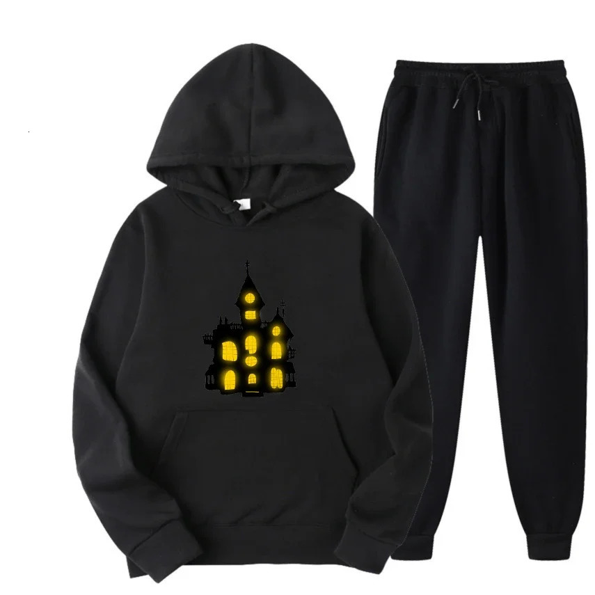 2025 Costume d'impression de graffiti de château de lumière jaune printemps et automne décontracté homme sweat à capuche confortable élégant ense