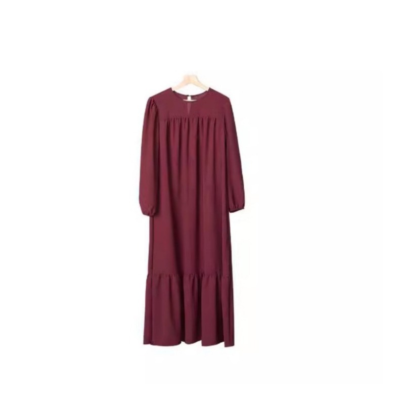 (1278) New Solid Color Elegant and Simple Loose Large Size Elastic Cuff Dress