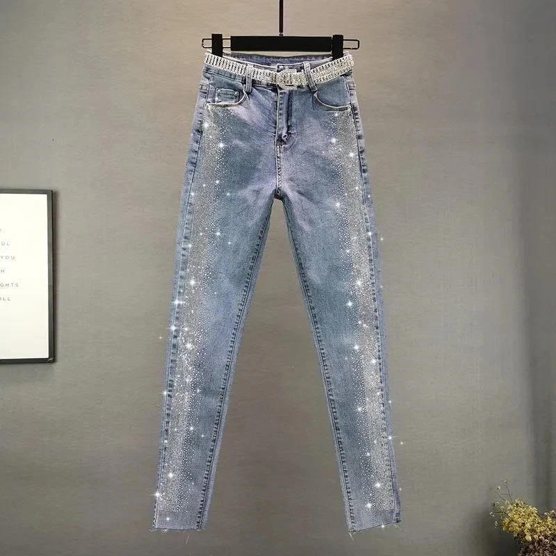Surdimensionné 5XL taille haute élastique jean moulant femmes mince Vintage diamants crayon pantalon décontracté cheville longueur Denim pantalon