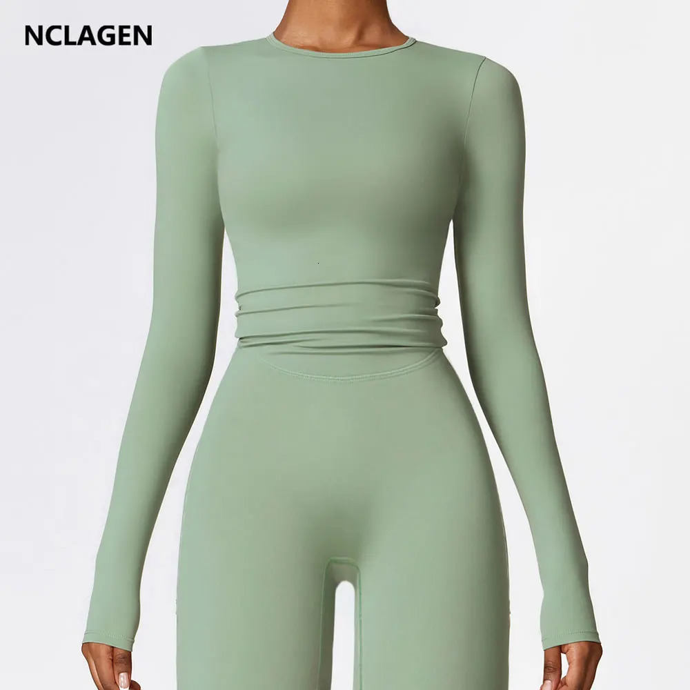 NCLAGEN Chemises de yoga pour femmes à manches longues hiver Fitness course vêtements de sport entraînement sec ajustement respirant haut de spor