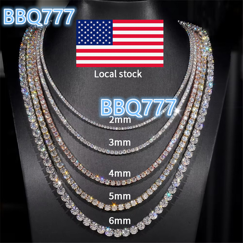 RINNTIN USA Local Stock Hip Hop Jewelry 3mm 925 Silver Moissanite Diamond Chains Hot Sale Tennis Chain Moissanite GRA Certified