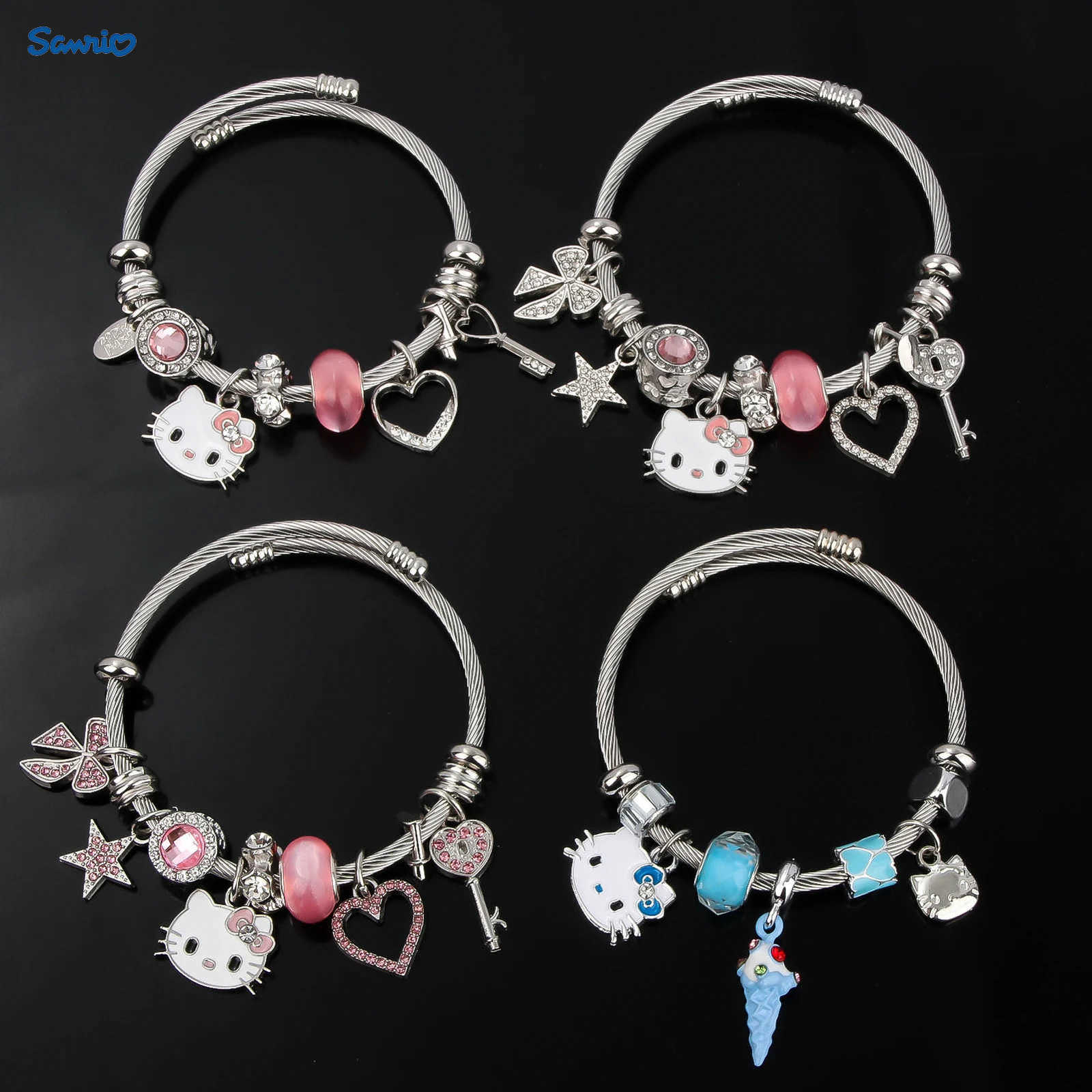Sanrio dessin animé Hello Kitty Bracelet fait à la main bricolage rose pierres précieuses mignon chat Bracelet Cosplay accessoires pour femmes bi