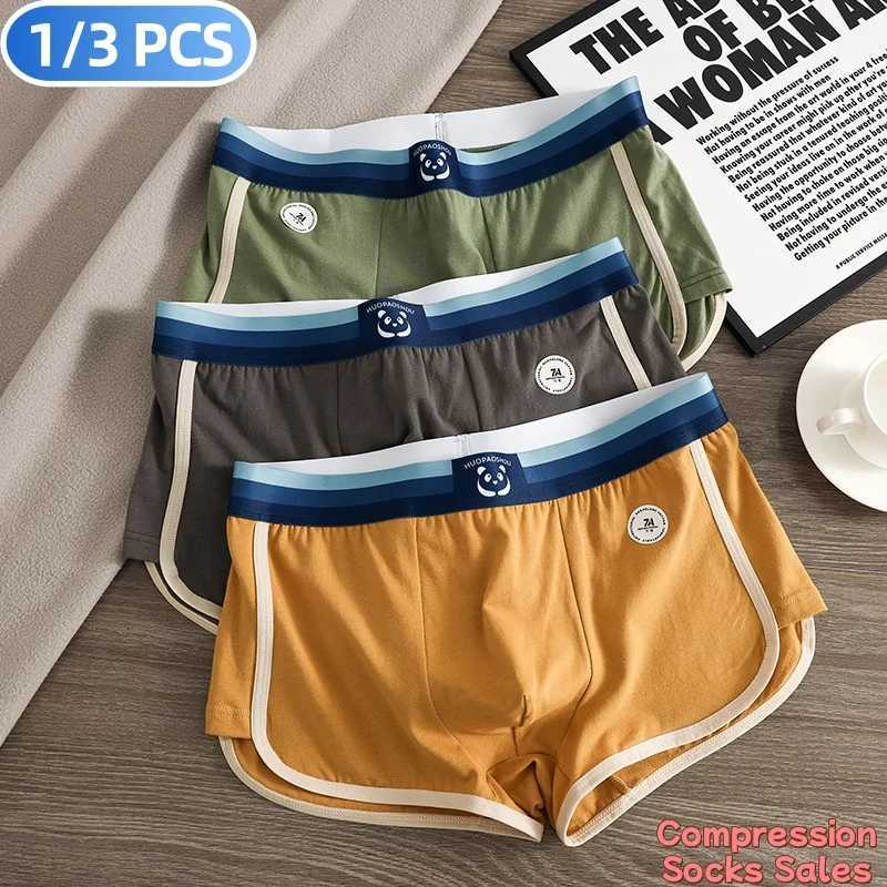 1/3 PCS / Pack 7A Antibactérien Big U Mesh Respirant Entrejambe Hommes Culottes 100 Coton Sous-vêtements Tendance Haute Taille Élastique Boxers X