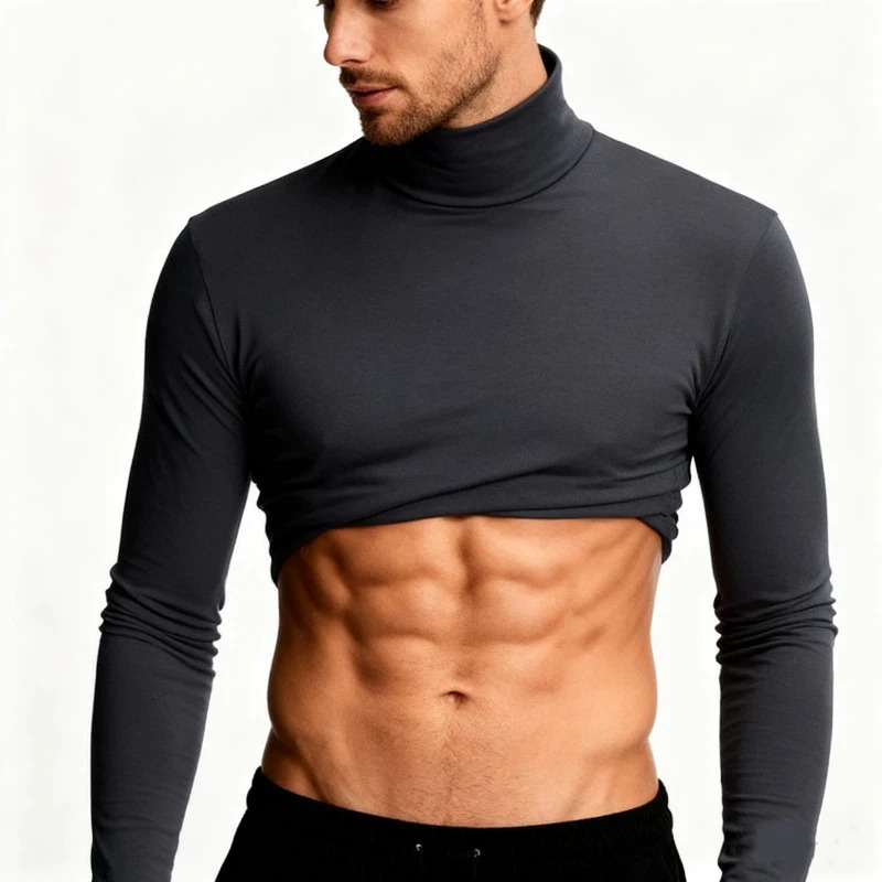 Mens Turtle Neck Slim Fit Long Sleeve T-Shirt Thermal Underwear Tops Men Winter Cloth Thermal Shirt Quick Dry Solid Color 251202
