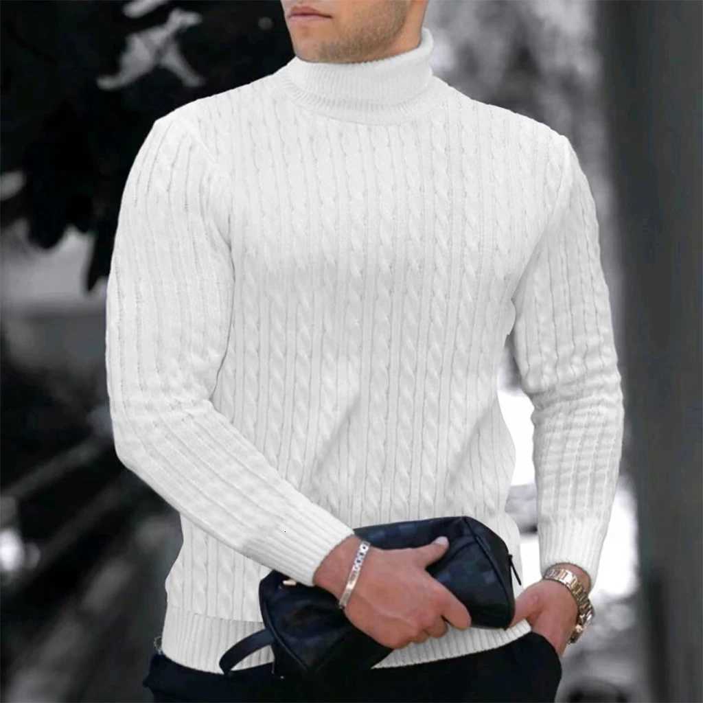 Automne hiver nouveaux hommes tricot pull col haut chaleur mode couleur unie Slim Fit mâle sommets Jacquard pulls W251205