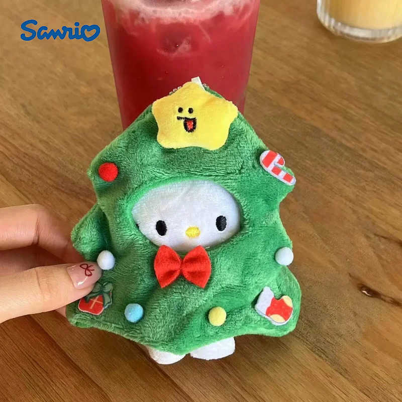 Sanrio Cute Cartoon Kt Cat Plush Christmas Tree Pendant Bag Decoration Small Pendant Schoolbag Pendant Keychain Cute Christmas Gift H251205-image-1087317390