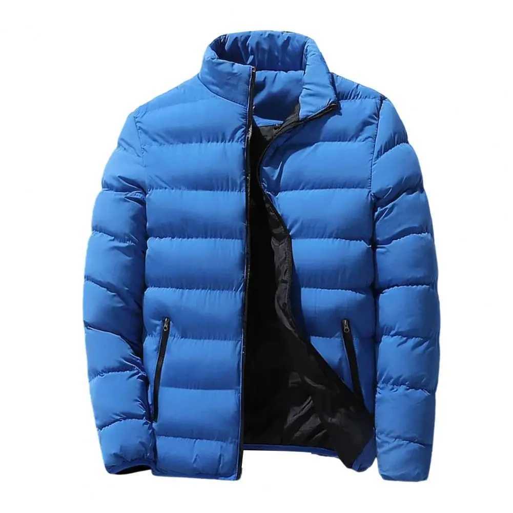 Mens stand up collar winter zipper thick cotton coat solid color street fashion style M5XL business casual zipper jacket 2023 M251205