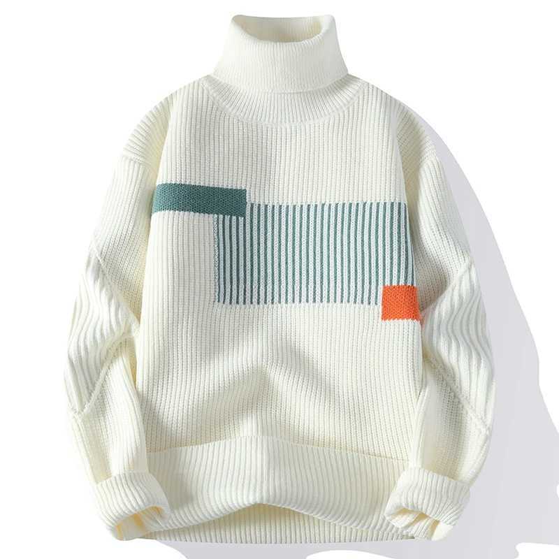 Autumn Winter Fashion Turtleneck Sweater Men Patchwork Knit Pullovers Korean Casual Sweaters Loose Mens Warm Pullover Knitwear W251205
