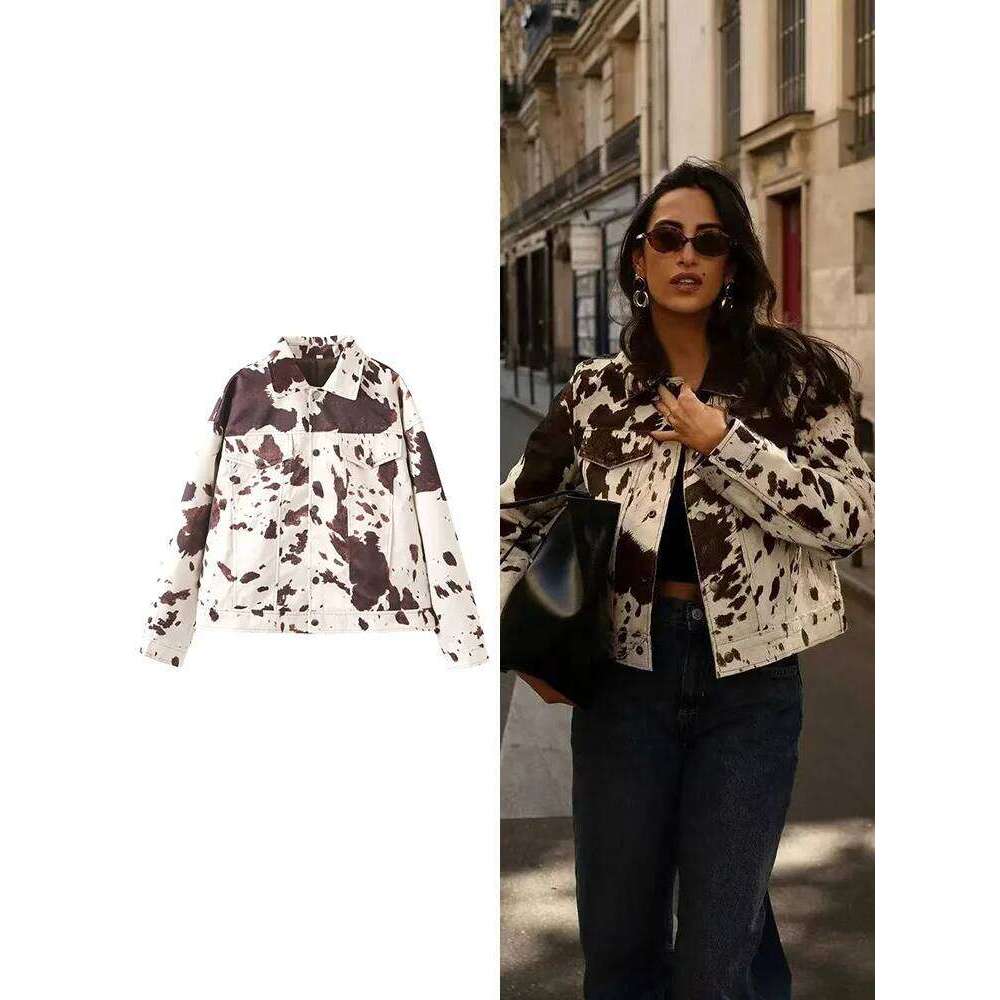 Veste de luxe à manches longues pour femmes, imprimé à revers, décontracté, manches courtes, poche plaquée, rue, banlieue, automne