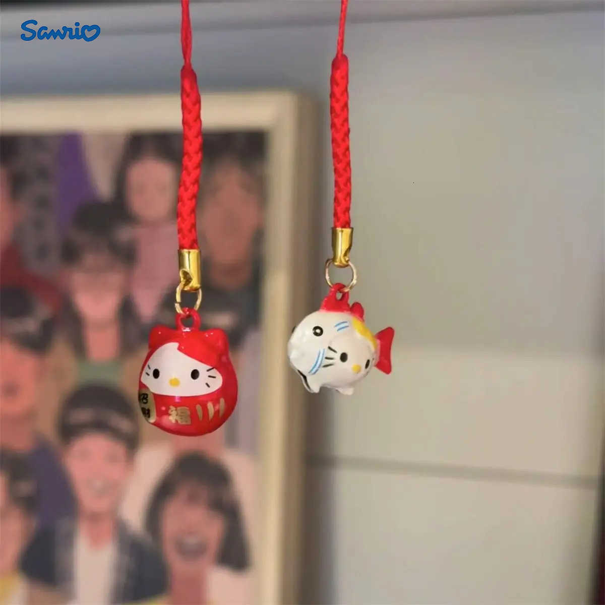 Sanrio Cute Kitty Cat Bell Pendant for Wealth and Good Luck Cat Little Fish Keychain Cartoon Girl Heart Pendant H251205-image-1087316905