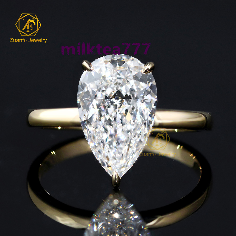 Custom IGI Certified CVD Diamonds Pear Cut 1ct 2ct 3ct DEF Lab Grown Diamond Ring 14K 18K Real Gold Promise Wedding Ring