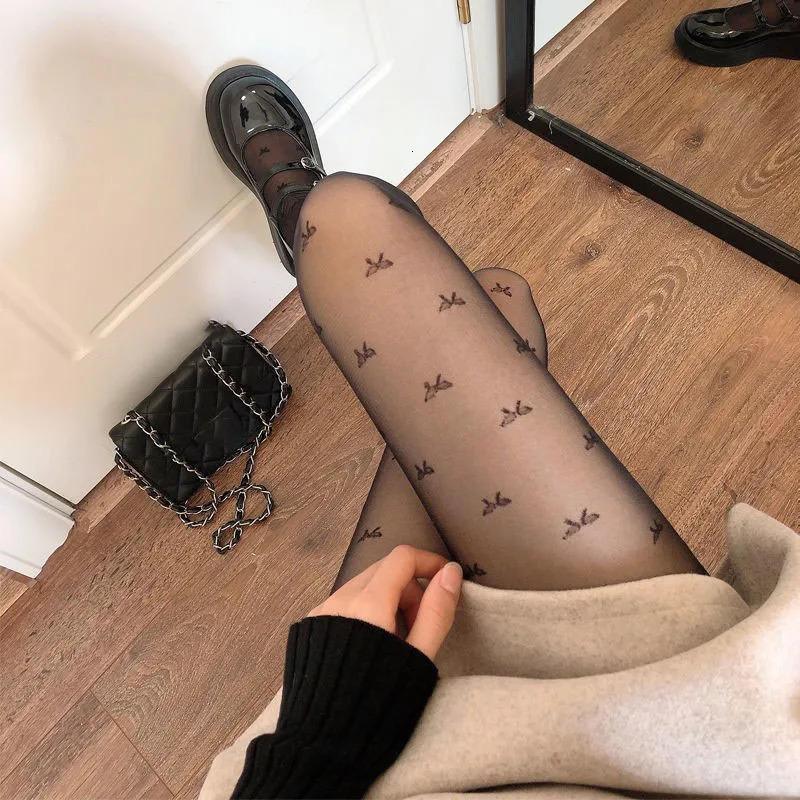 Sexy Black Stockings Women Heart Polka Dot Bow Knot Lolita Pantyhose Tight High Socks Female Transparent High Elastic Stockings 251204