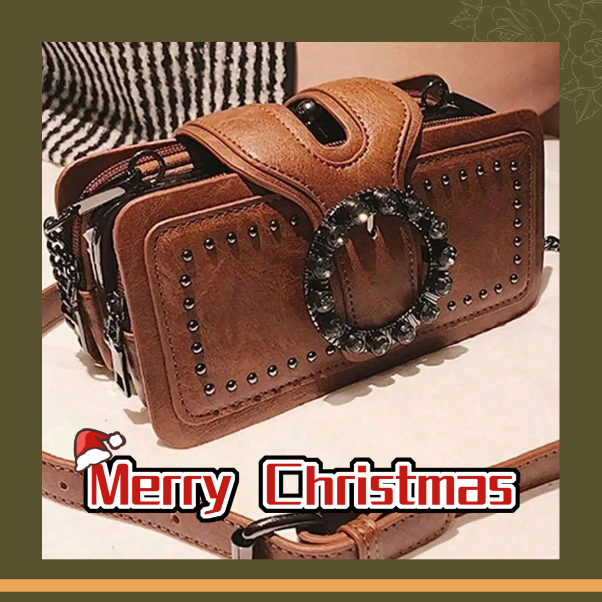 Fashionable women's retro small bag Christmas gift luxury bag chain style small square bag single shoulder multi pocket motorcycle bag designer