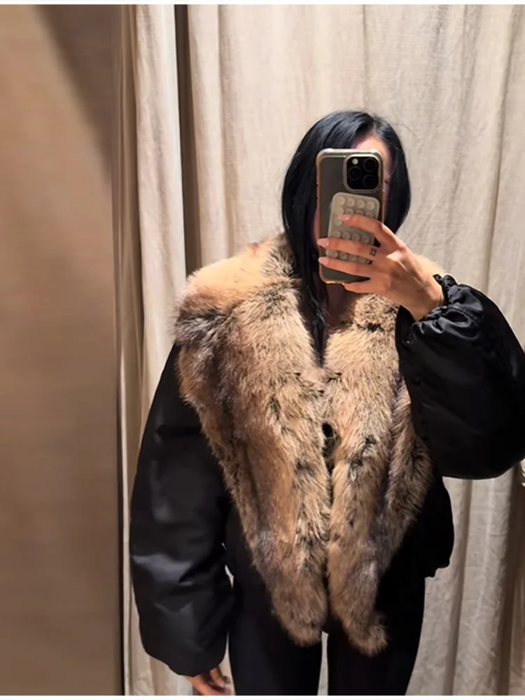 Womens Vintage Faux Fur Cotton Coat Chic Casual Long Sleeves Warm Loose Black Jacket Winter Lady Fashion Daily Streetwear 251204
