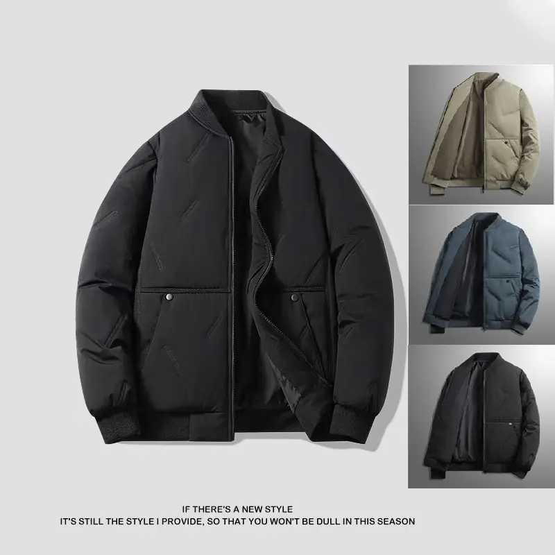 Mens Jacket Autumn Winter Thickened Warm Comfortable Breathable Casual Coat Outdoor Solid Color Windproof Zippered Jacket M251205