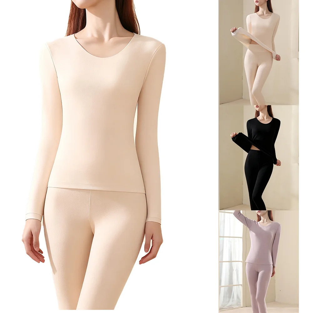 Womens Warm Underwear Set Seamless Thick Double Layer Winter LongSleeved Long Pants Warmth Ensemble 251129