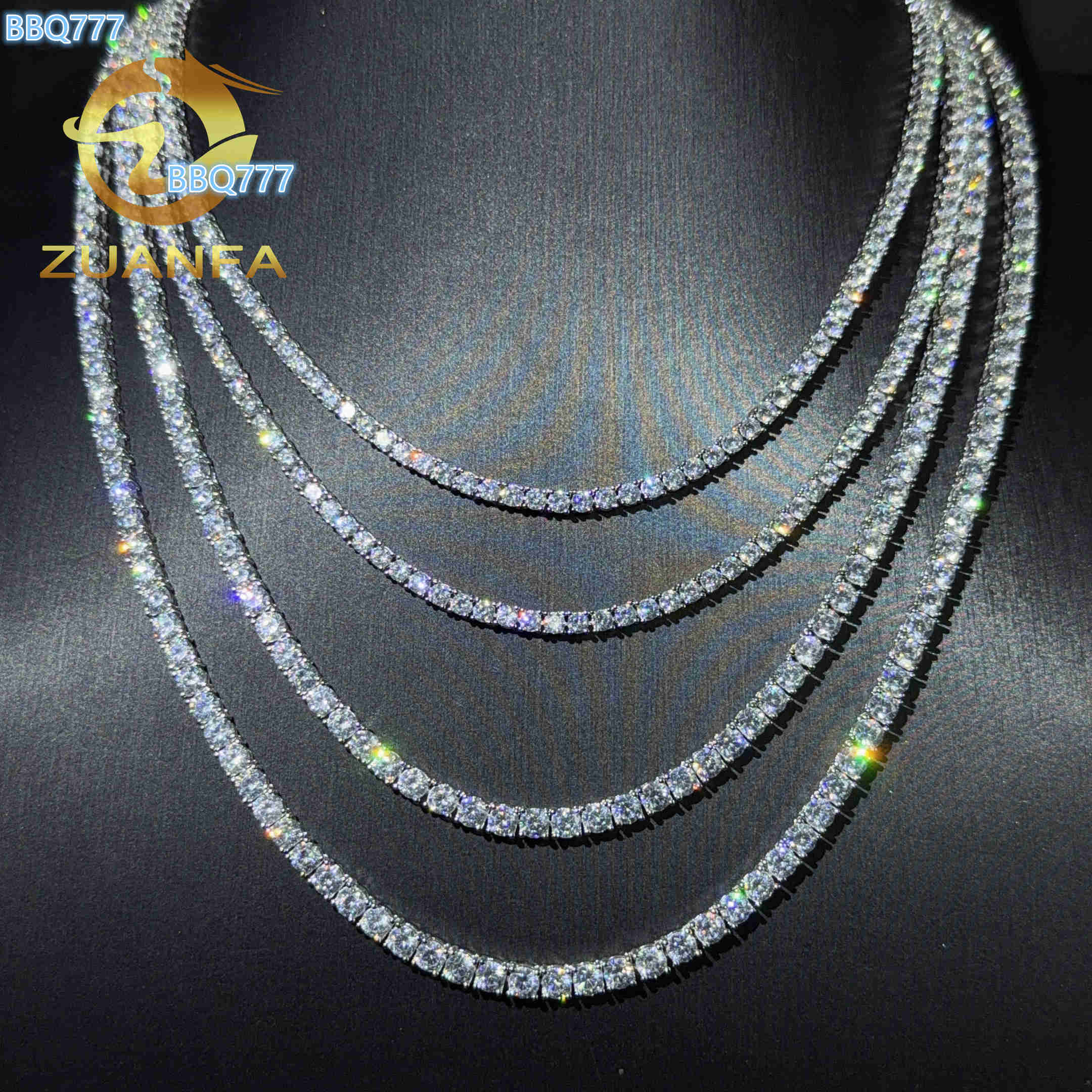 Moissanite Cuban necklace 3mm 4mm 5mm 925 Silver Diamond Tennis Necklace Fashion 5A Cubic Hip Hop Tennis Necklace for Men Women