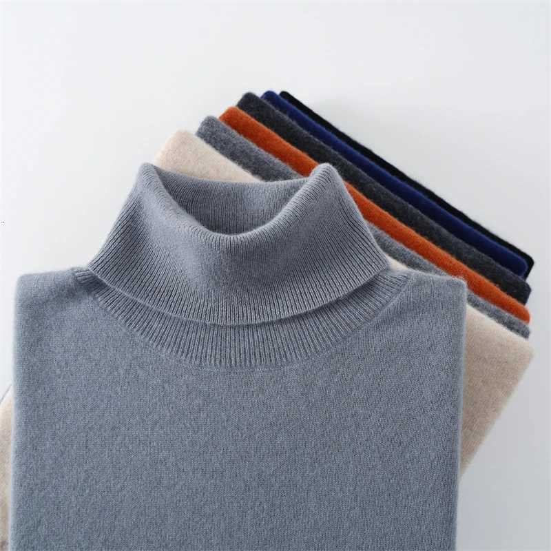 Autumn/Winter Mens 00 Pure Cashmere Pullover Business Casual Solid Knitted Sweater Loose High Collar Tops Thick Warm Jumper W251205