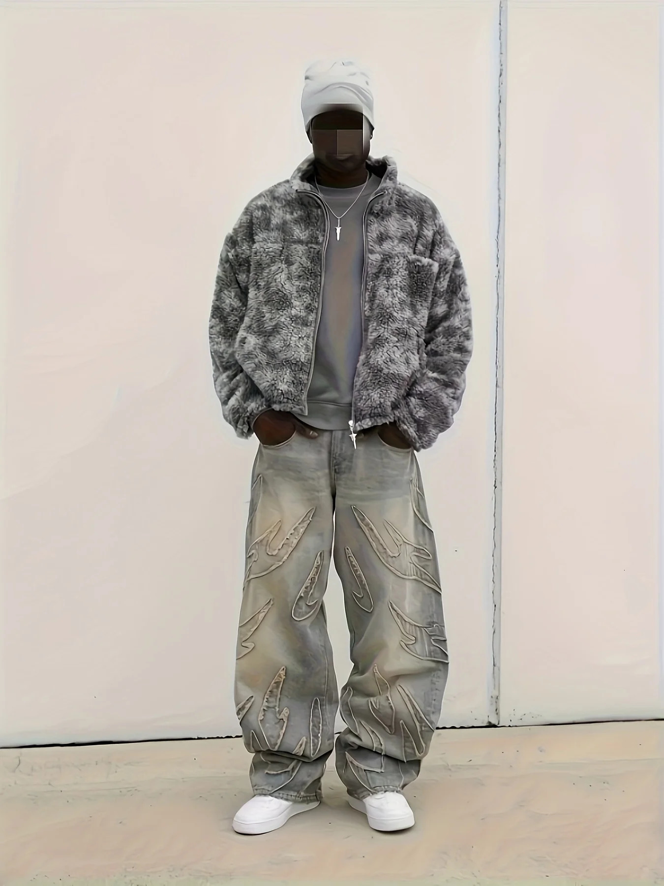 European and American Street Graffiti Wide-Leg Jeans for Men Loose Oversize Vintage-Style Casual Trousers 251201