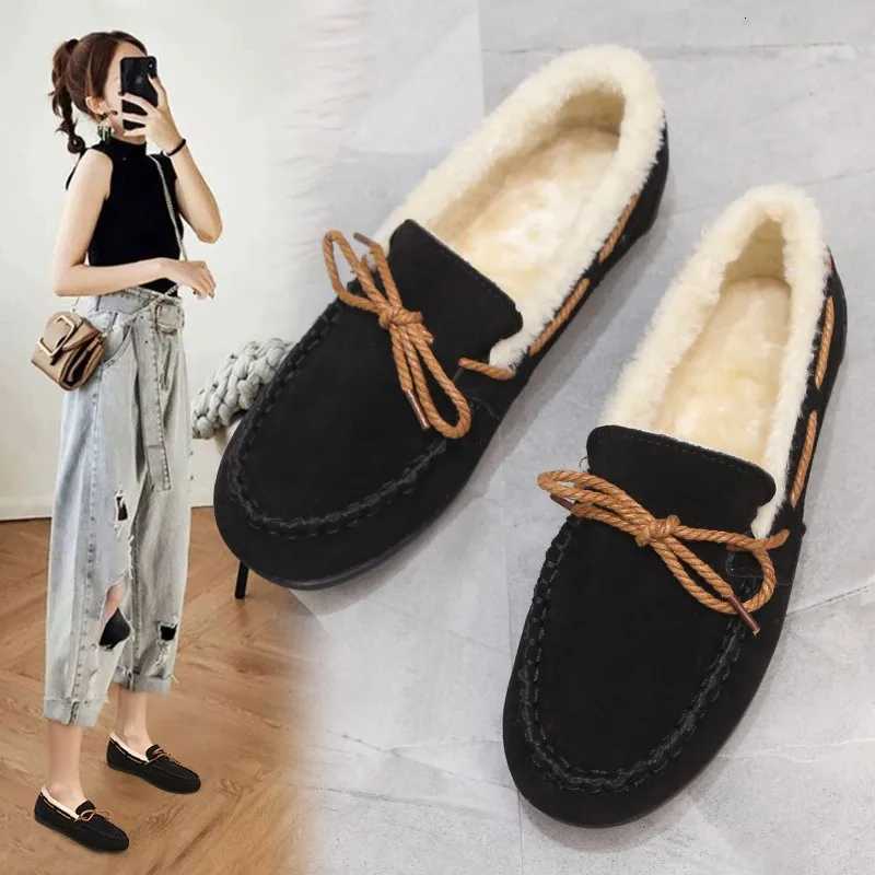 Comfort Warm Plush Bow Slip on Female Cotton Shoes Winter Shoes Women Casual Flat Shoes Womens Moccasins Soft Loafers Fashion W251205