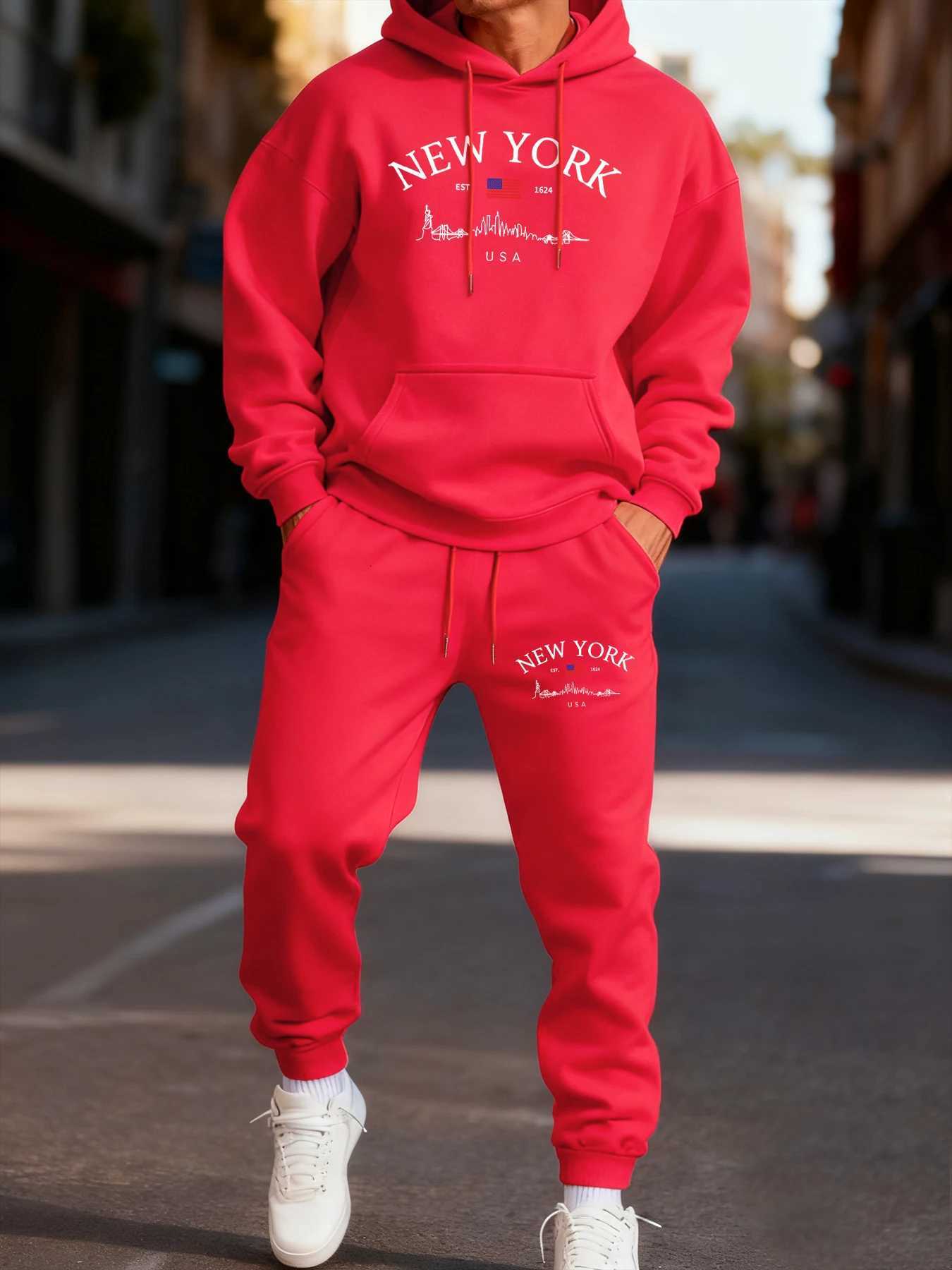 New York Usa Simple Print Mans Sweat à capuche Set Automne Casual Deux Pices Ensembles Hiver Sport Pantalon de survêtement longue longueur Vêteme
