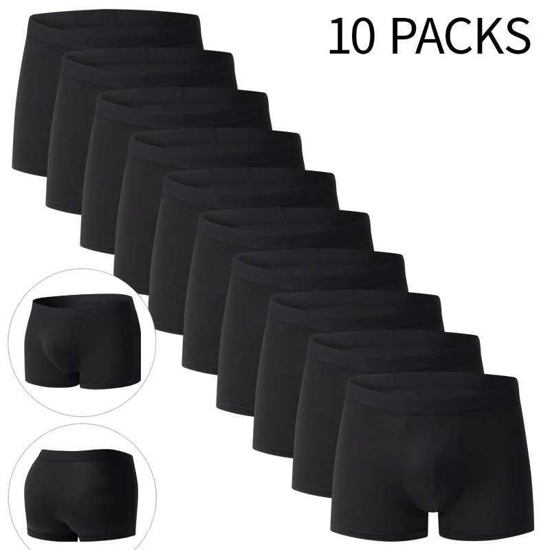 4/10 pièces Ensemble de sous-vêtements de couleur unie de mode classique pour hommes confortables, plus la taille des adolescents noirs Boxer Sho