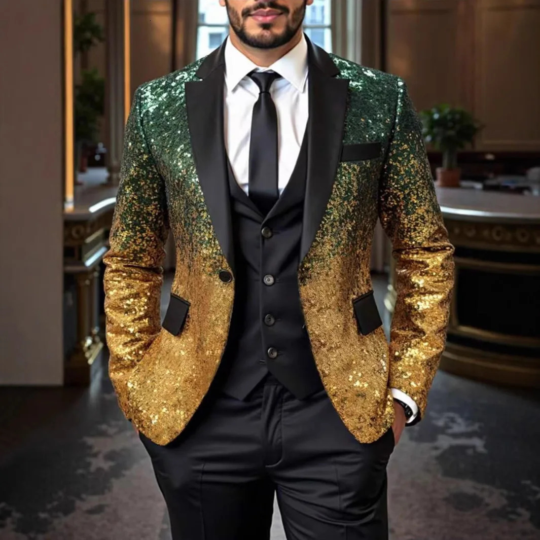 Costume Slim à paillettes pour hommes, grande taille, dégradé de couleur, veste à un bouton, multicolore en option, taille S-XXL, 251204