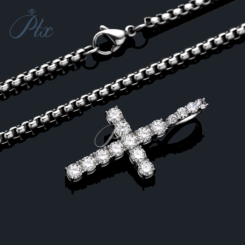 Collier en argent Sterling 925 pour hommes et femmes, pendentif en forme de croix glacée D VVS, diamant Moissanite blanc, style Hip Hop