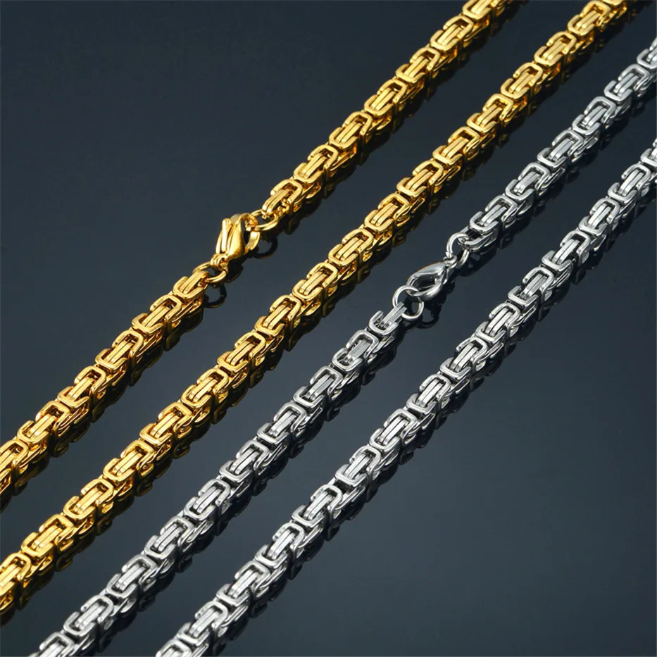 4mm Punk Male Gold Silver Color Stainless Steel Byzantine Box Link Chain Necklace for Women Men Vintage Fashion Jewelry Gifts 251203