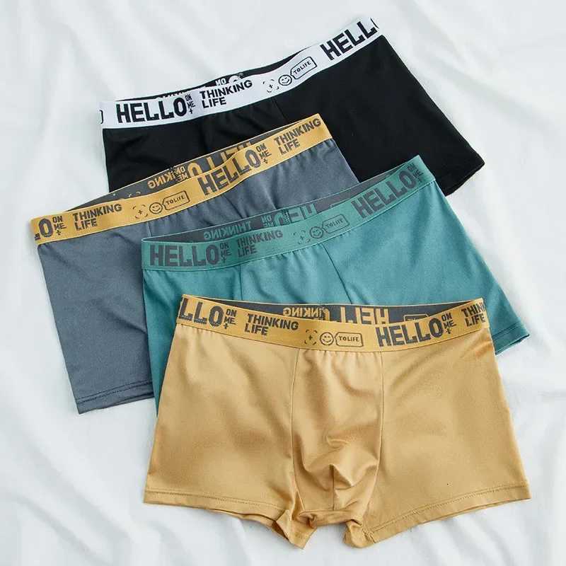 5pcs mens underwear mens plus size mid waist HELLO letter breathable and comfortable cotton youth boxer sports youth sexy men X251205