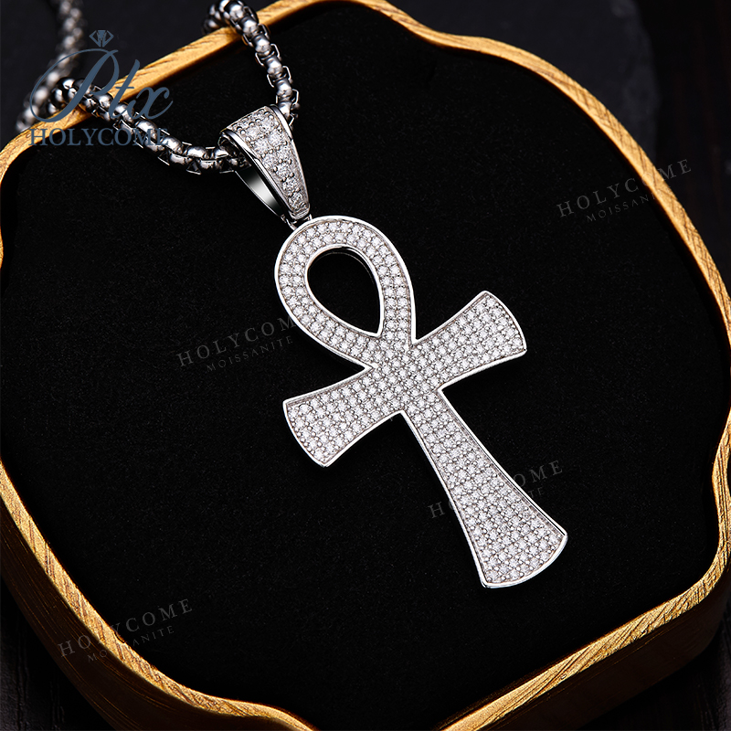 Collier avec pendentif croix en argent Sterling 925 pour femmes et hommes, breloque rappeur, bijoux en diamant Moissanite glacé, fait à la main