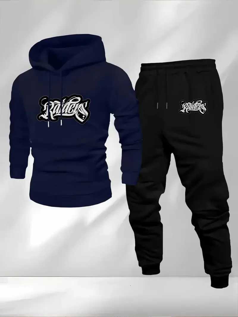 Mens 2025 new sports and leisure trend printed hooded sweatshirt spring and autumn sportswear two-piece set mens daily wear X251205
