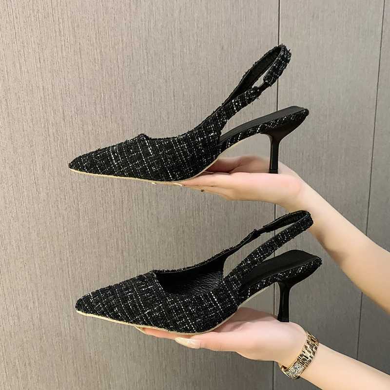 Baotou escarpins noirs pour femmes, sandales à talons à bout pointu avec sangle et perles, chaussures de soirée à talons hauts pour événements fo