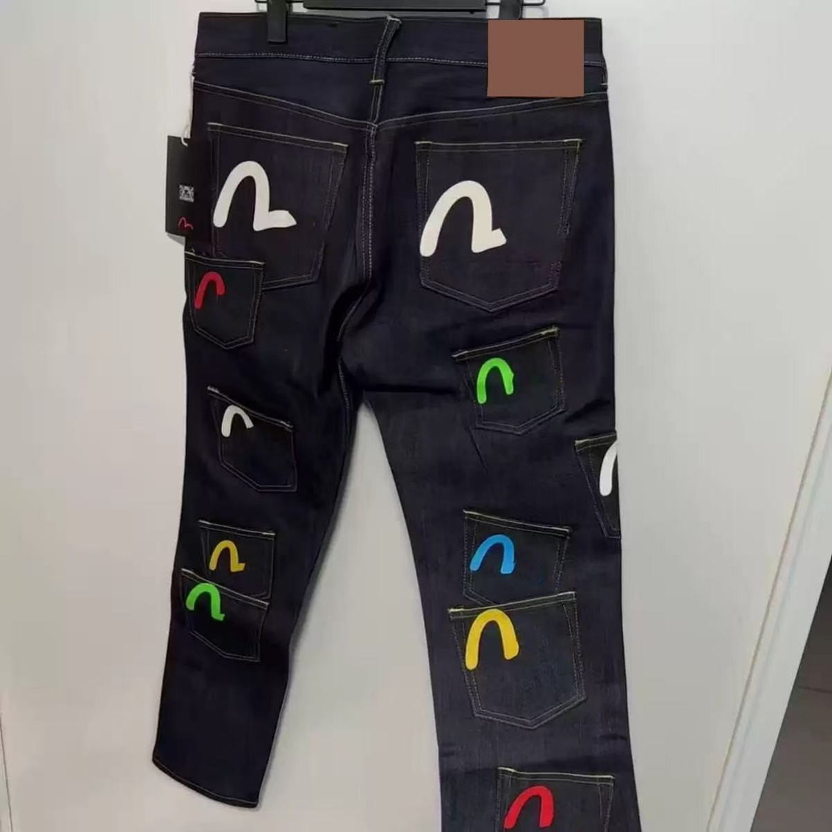 Mens Japanese evisujeans Fashion evisuly jeans with Embroidery evi jeans Men Retro mens Trousers Hipster Style Slim Fit Straight Leg Denim Jeans Pan