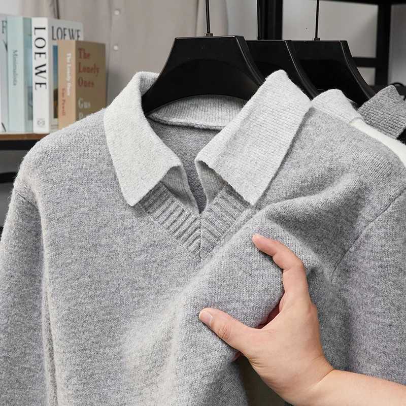 Automne hiver nouveaux hommes contraste couleur revers faux deux pièces pull conception originale minimaliste Style britannique tricots vêtements