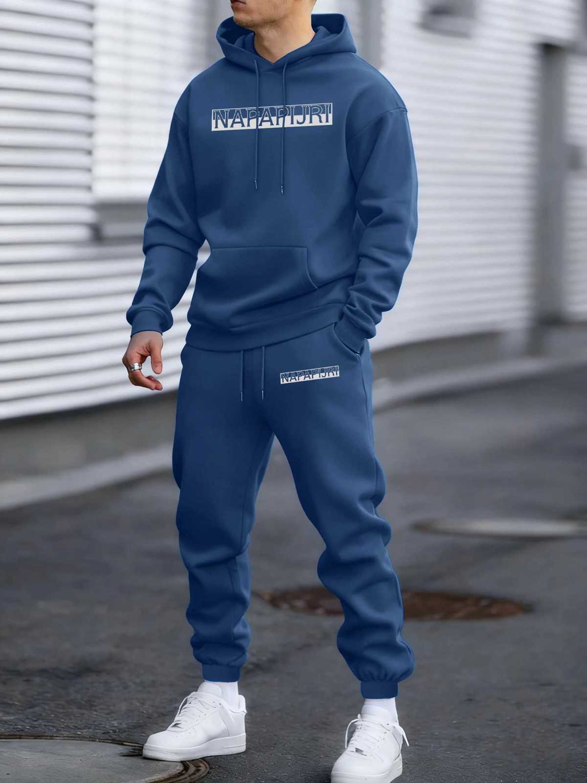 Art Letter Prints Sweat à capuche quotidien Sweatpant Set Automne All-Match Pull Confortable Pantalon de jogging en polaire Vêtements de poche X2