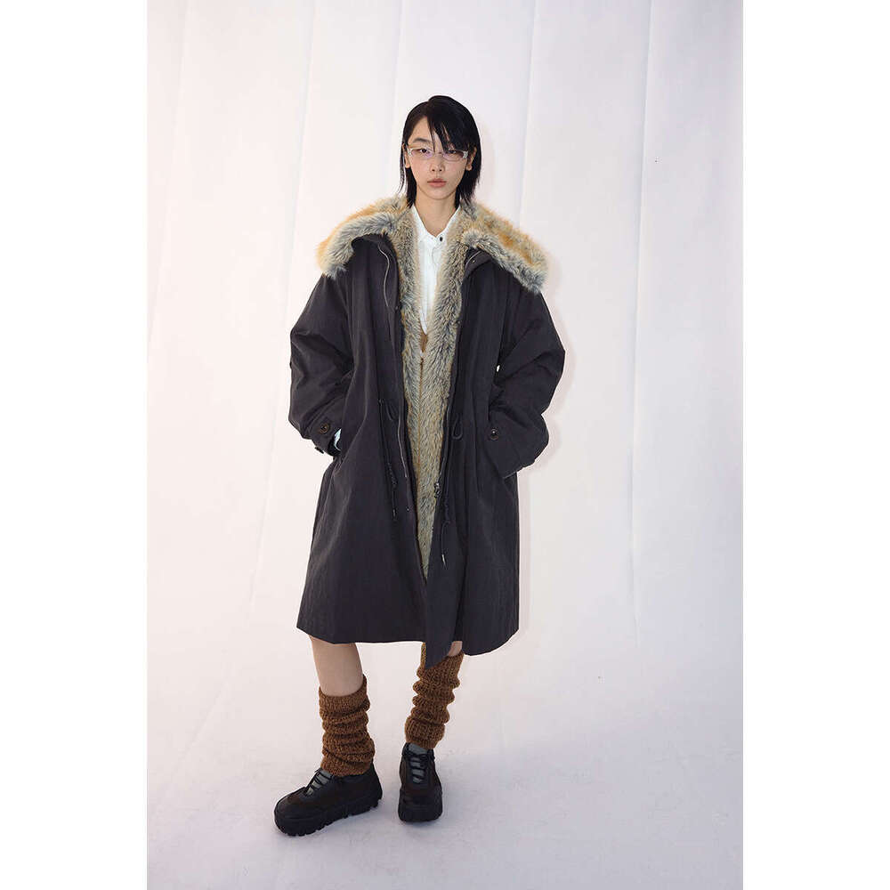 Detachable Fur Collar Fleece Lined Bomber Jacket V7909 New Arrival Street Style Trendy Women's Cotton Blend Long Sleeve Coat