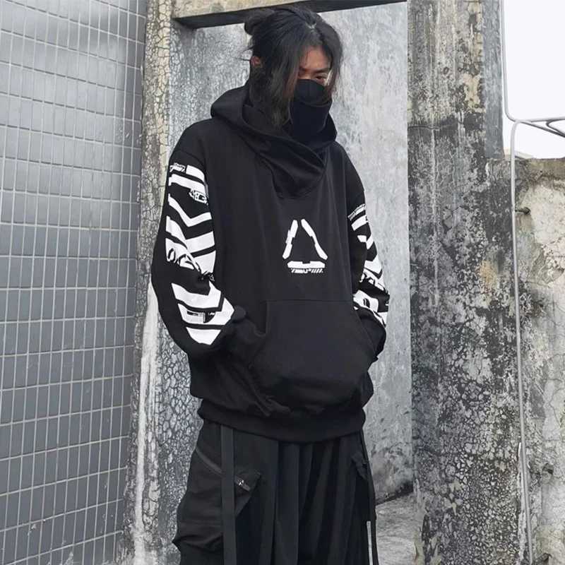 2025 Punk Sweat à capuche Hommes Mode Creative Imprimer Sweat Pull Harajuku Hip Hop Streetwear Tactique Sweats à capuche fonctionnels TechwearXJ2
