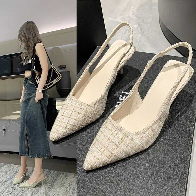 French Style Pointed Toe High Heel Sandals Womens Summer New Fine Heel Slip-On Shoes Fashionable Flat Rooster Head Design W251104