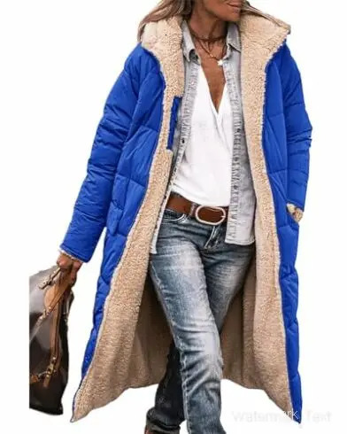 Femmes 2024 manteaux d'hiver chauds réversible Sherpa polaire longue à capuche veste matelassée 142857251201