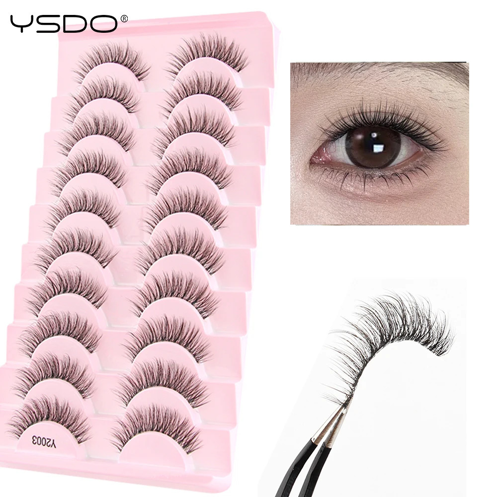 YSDO Faux Cils 5/10 Paires Demi-Cils Naturels Longs Cils Oeil de Chat 3D Cils De Vison Pleine Bande Cils Extension Outils De Maquillage 251204