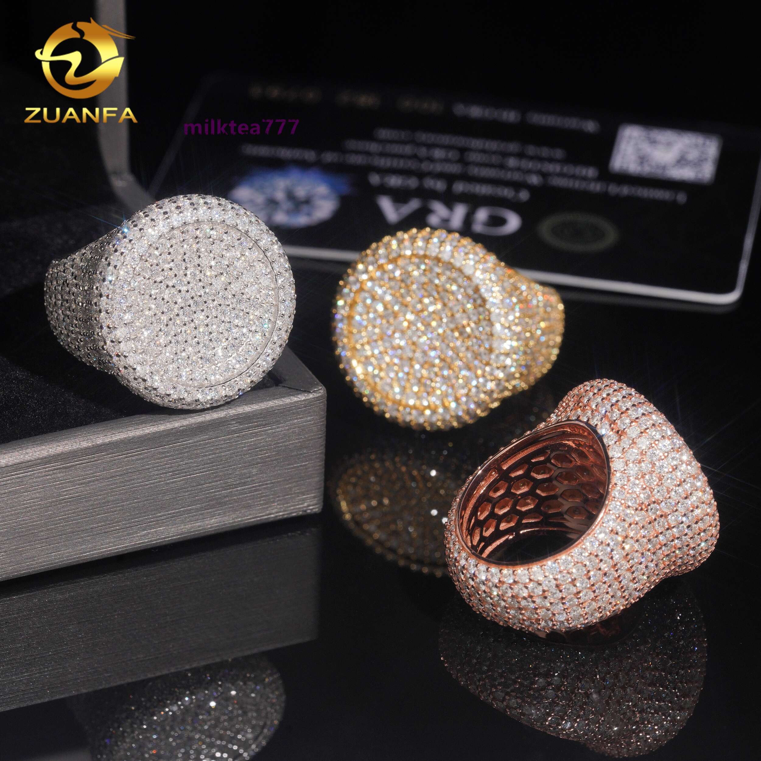 Iced Out Diamond Men Ring GRA Certificate Round Shape Custom Hip Hop VVS D Moissanite 925 Silver Fine Jewelry Diamond Rings