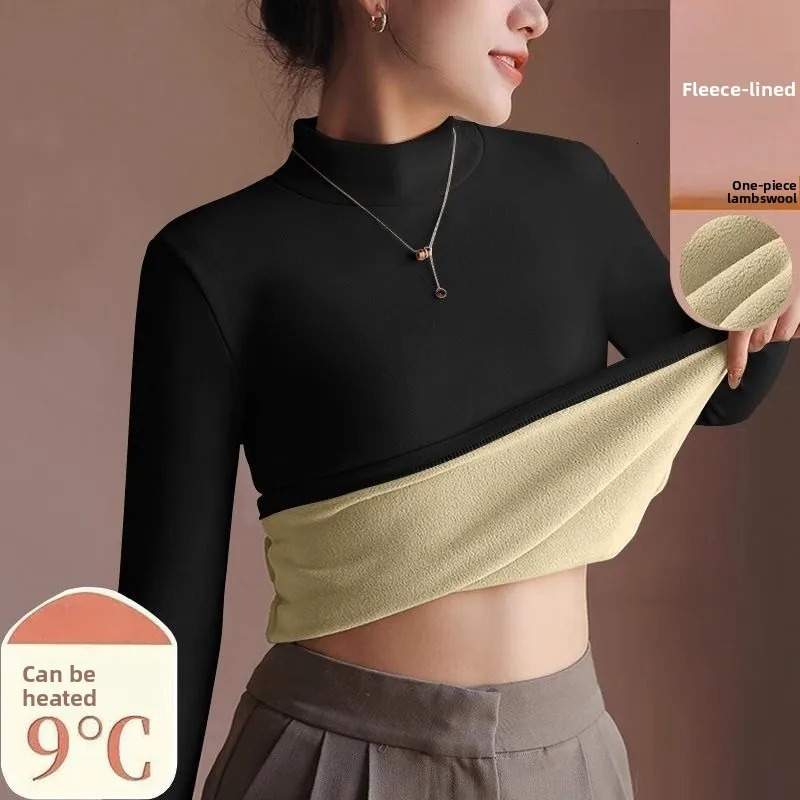 Womens Sweater Autumn Winter Retro with Velvet Lining Thickened Inner Wear Thermal Clothes Long-sleeved T-shirt Bottoming Shirt251129