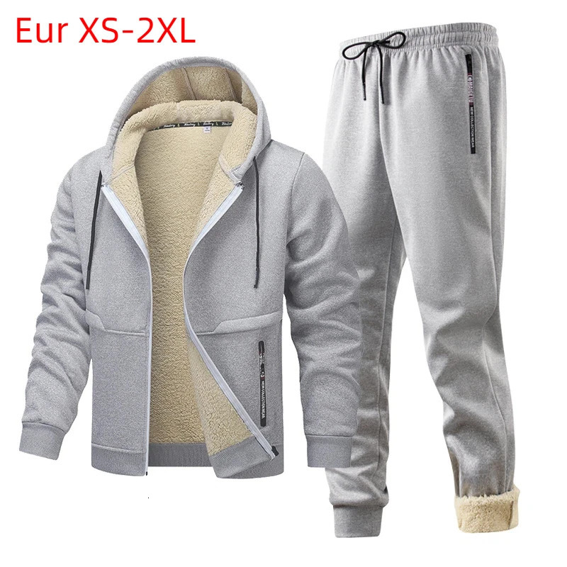 Ensemble de survêtement en polaire pour hommes, veste à capuche, pantalon d'hiver chaud, doublure Sherpa, costume de sport, tenue décontractée, s