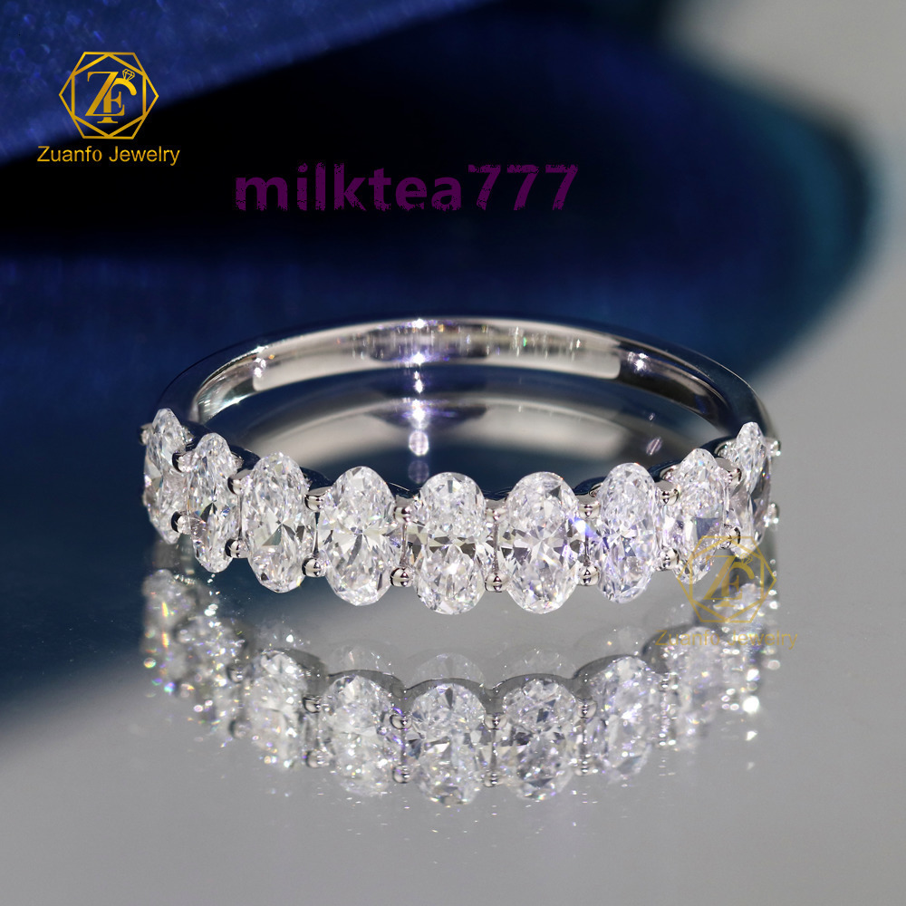 Custom Luxury Fine Jewelry Ring 14K White Gold 3x5mm Oval Moissanite Half Eternity Wedding Band Ring for Women